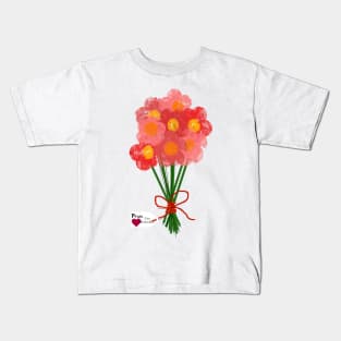 Pink Flower Bouquet for Valentines Day Kids T-Shirt